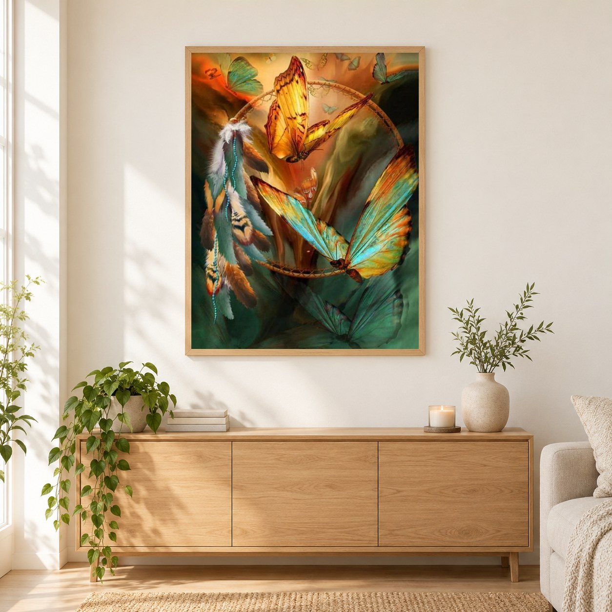 Geist des Schmetterlings als gerahmtes Diamond Painting im Wohnzimmer