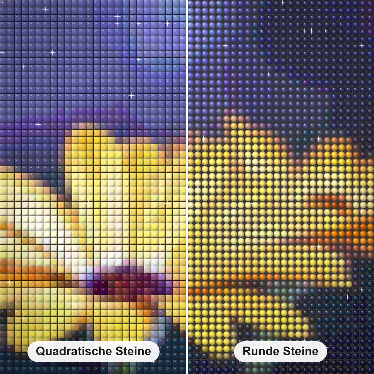 Gelbe Gerbera-Blume Nahaufnahme Diamond Painting Nahaufnahme mit quadratischen und runden Steinen