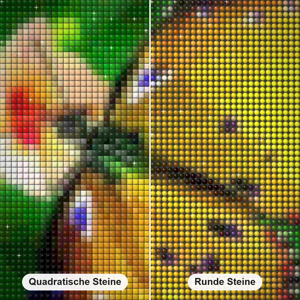 Gelber Schmetterling Diamond Painting Nahaufnahme mit quadratischen und runden Steinen