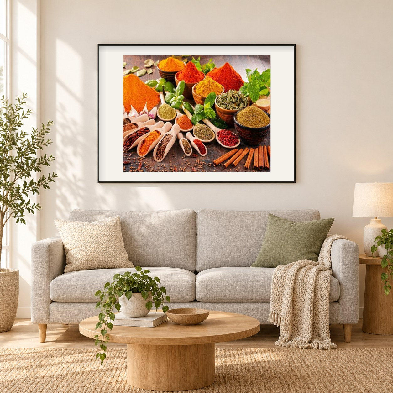 Gemahlene Gewürze als gerahmtes Diamond Painting im Wohnzimmer