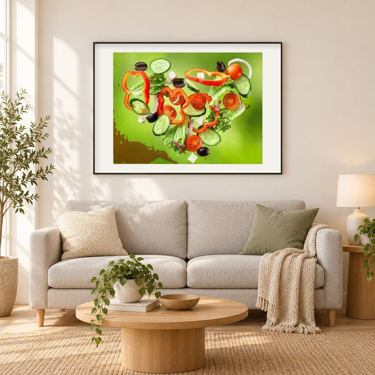 Gemüse Herzfarbe von Diamanten als gerahmtes Diamond Painting im Wohnzimmer