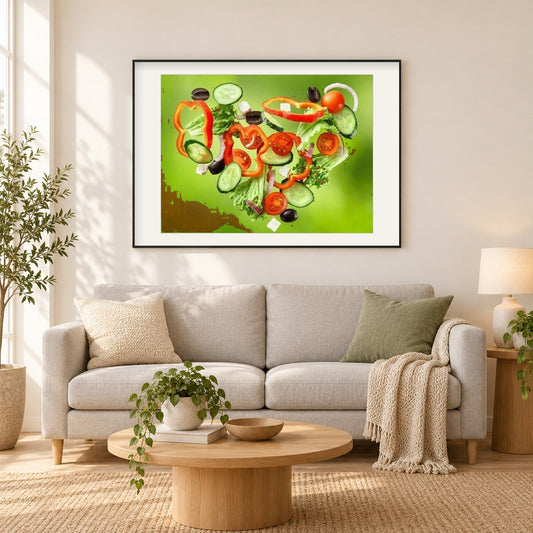 Gemüse Herzfarbe von Diamanten als gerahmtes Diamond Painting im Wohnzimmer