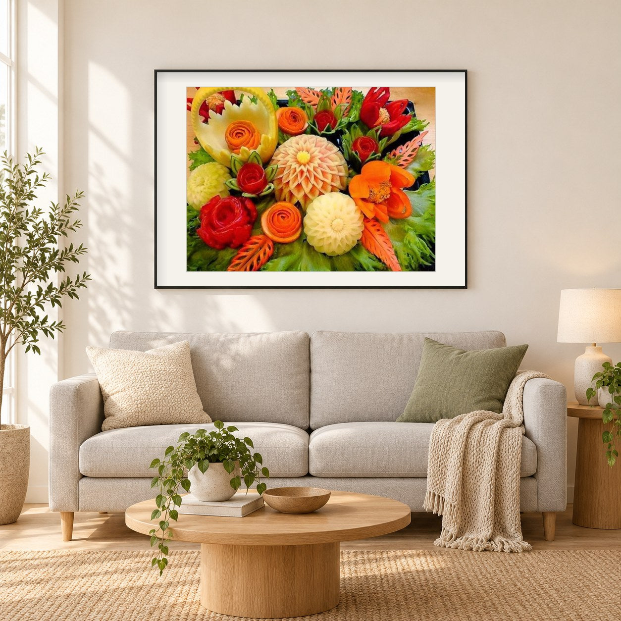 Gemüsekunst als gerahmtes Diamond Painting im Wohnzimmer