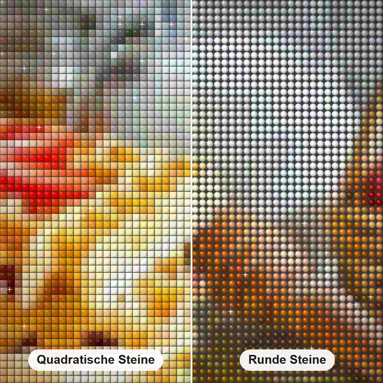 Gesundes Frühstück Diamond Painting Nahaufnahme mit quadratischen und runden Steinen