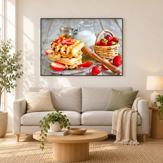 Gesundes Frühstück als gerahmtes Diamond Painting im Wohnzimmer