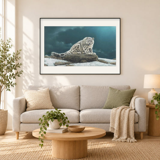 Geist - Kunst des Eric Wilson als gerahmtes Diamond Painting im Wohnzimmer
