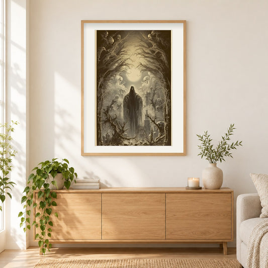 Geisterdorf – Diamant-Malset als gerahmtes Diamond Painting im Wohnzimmer