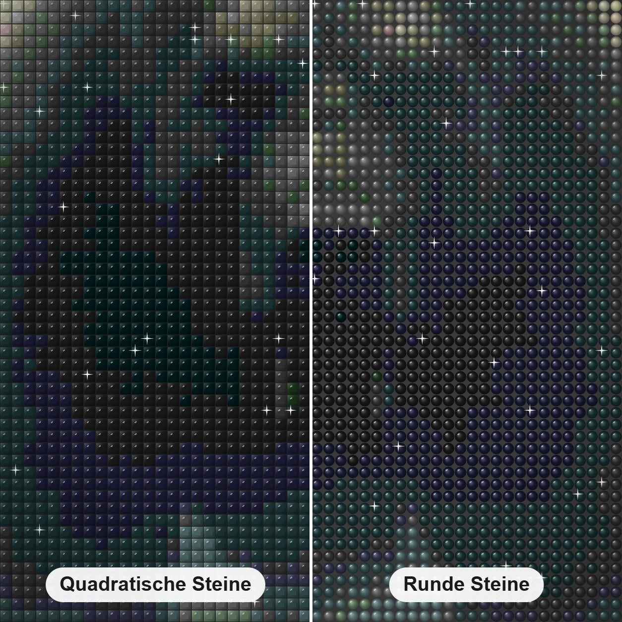 Riesenbärengemälde von Diamonds Diamond Painting Nahaufnahme mit quadratischen und runden Steinen