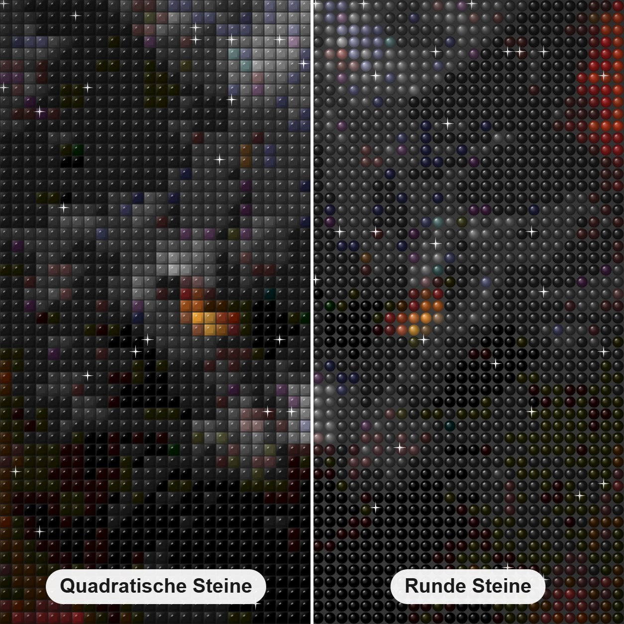 Riesenkatze mit gelben Augen Diamond Painting Nahaufnahme mit quadratischen und runden Steinen