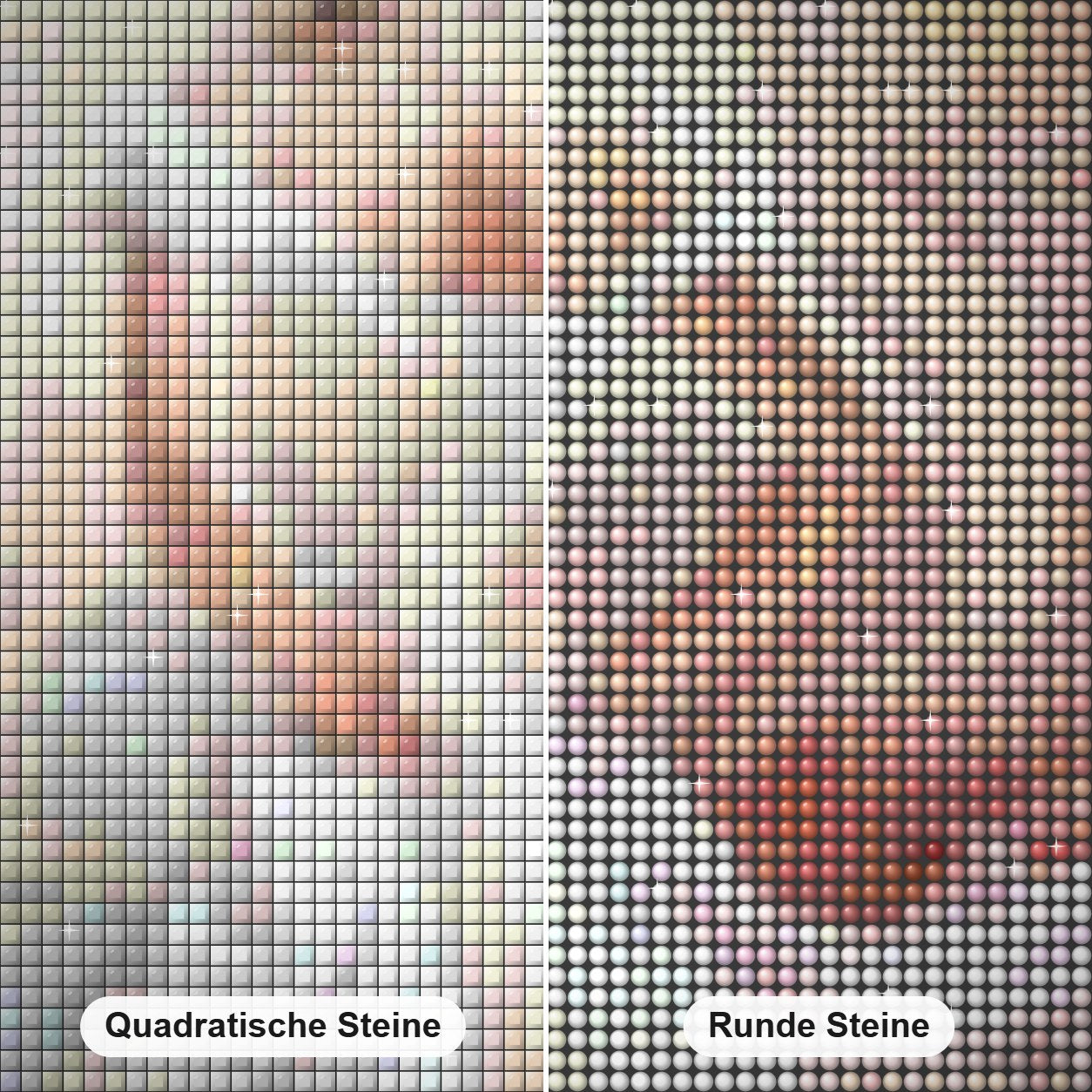 Glamouröses tanzendes Mädchen Diamond Painting Nahaufnahme mit quadratischen und runden Steinen