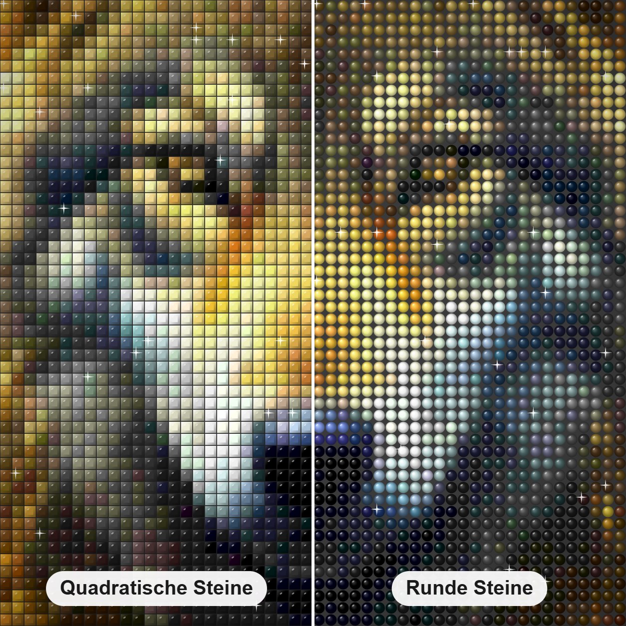 Glänzender Wolf Diamond Painting Nahaufnahme mit quadratischen und runden Steinen