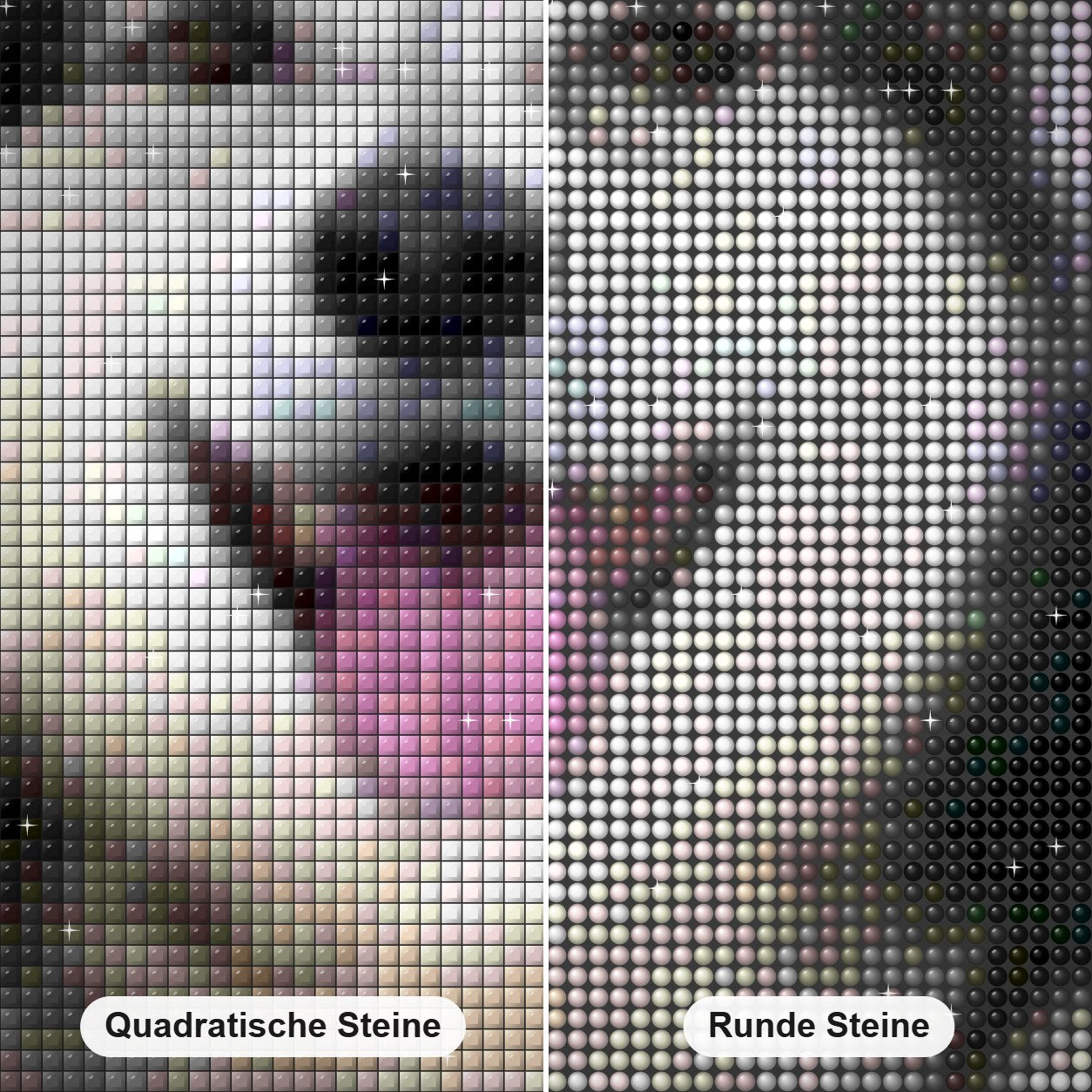 glücklich husky Diamond Painting Nahaufnahme mit quadratischen und runden Steinen