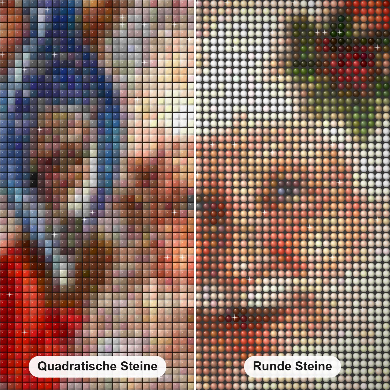 Fröhlicher Weihnachtsmann Diamond Painting Nahaufnahme mit quadratischen und runden Steinen
