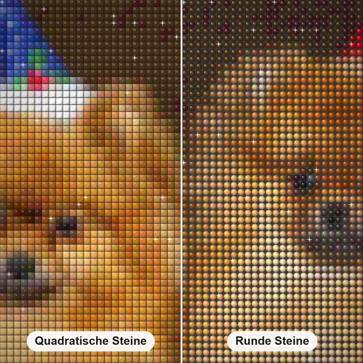 Glückliche Hunde an Weihnachten Diamond Painting Nahaufnahme mit quadratischen und runden Steinen