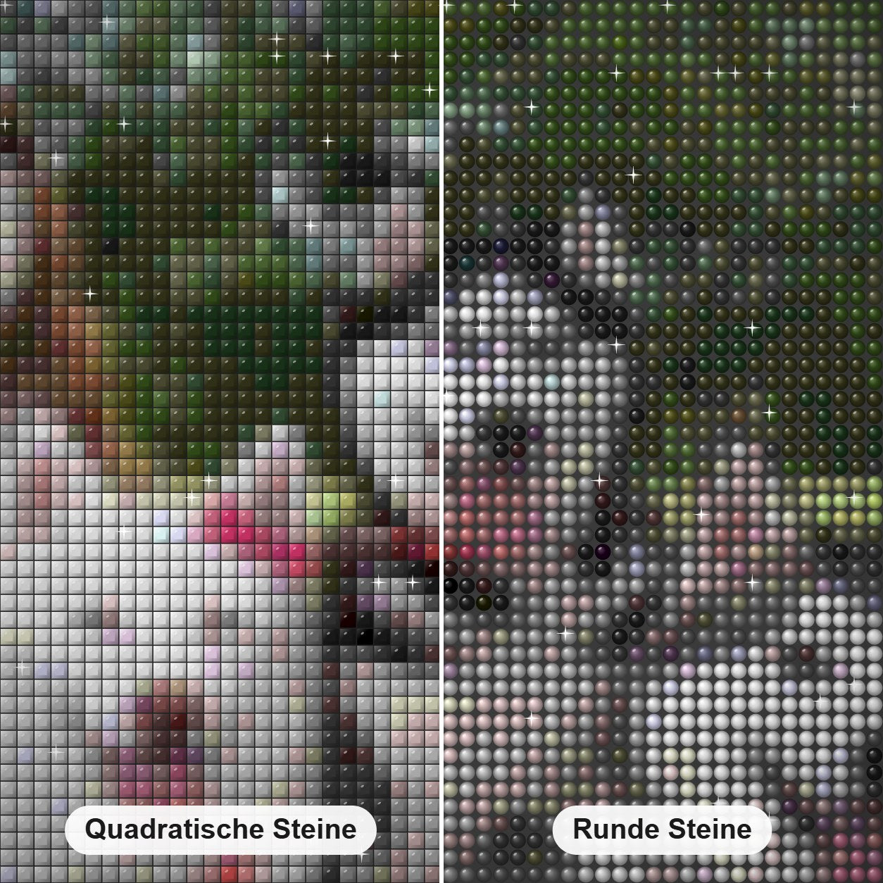 Glückliche Huskys mit Zungen heraus Diamond Painting Nahaufnahme mit quadratischen und runden Steinen
