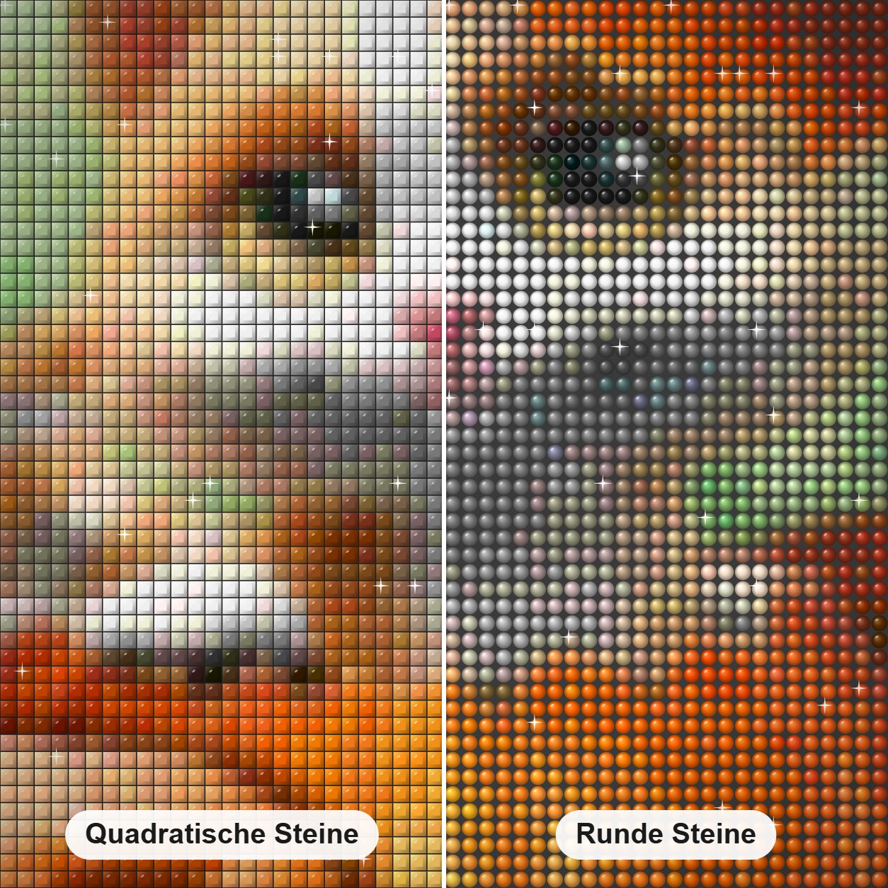 Glückliche Katze an Halloween. Diamond Painting Nahaufnahme mit quadratischen und runden Steinen