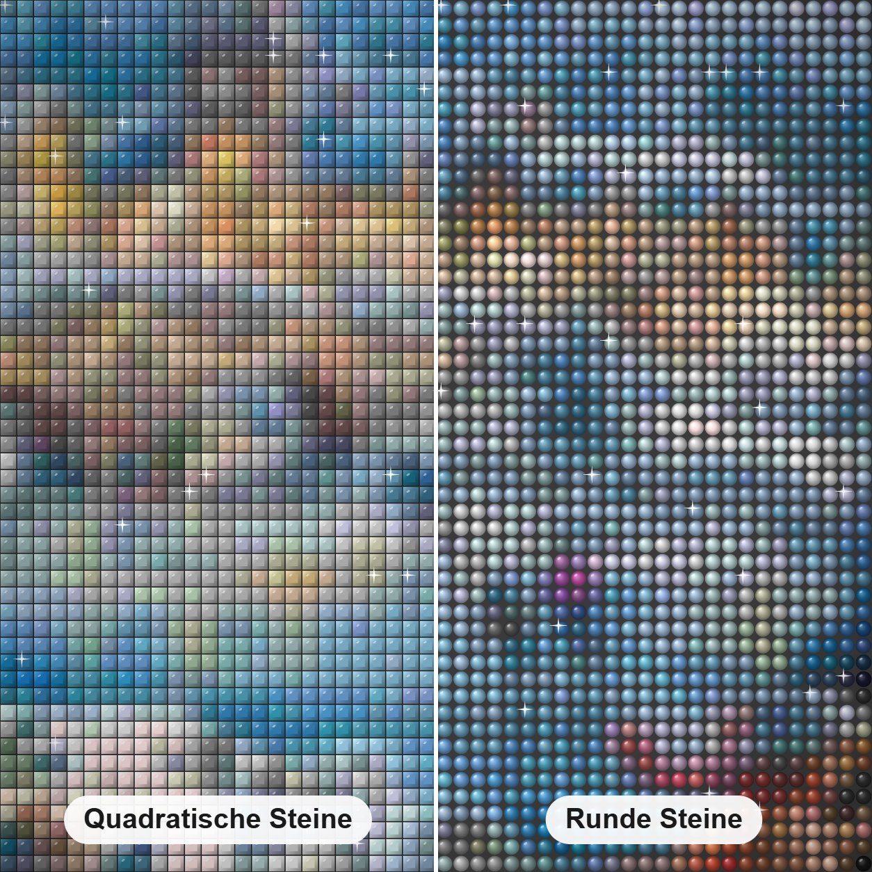 Glückliche Kinder in der Weihnachtsnacht Diamond Painting Nahaufnahme mit quadratischen und runden Steinen