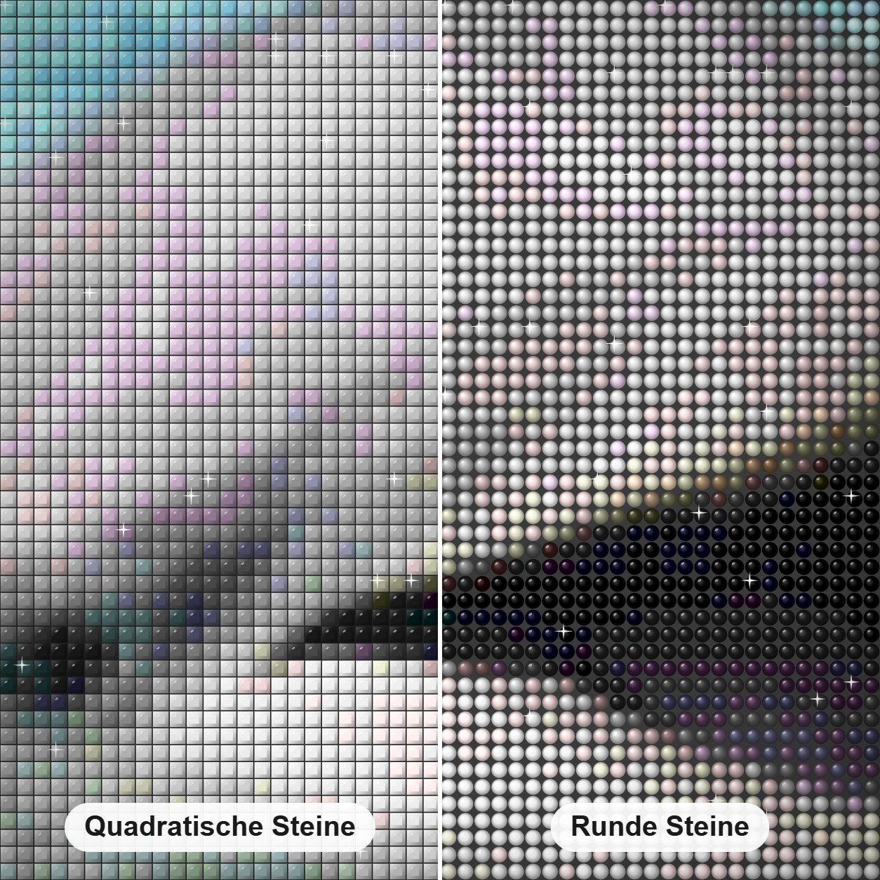 Glücklicher Delphin Diamond Painting Nahaufnahme mit quadratischen und runden Steinen