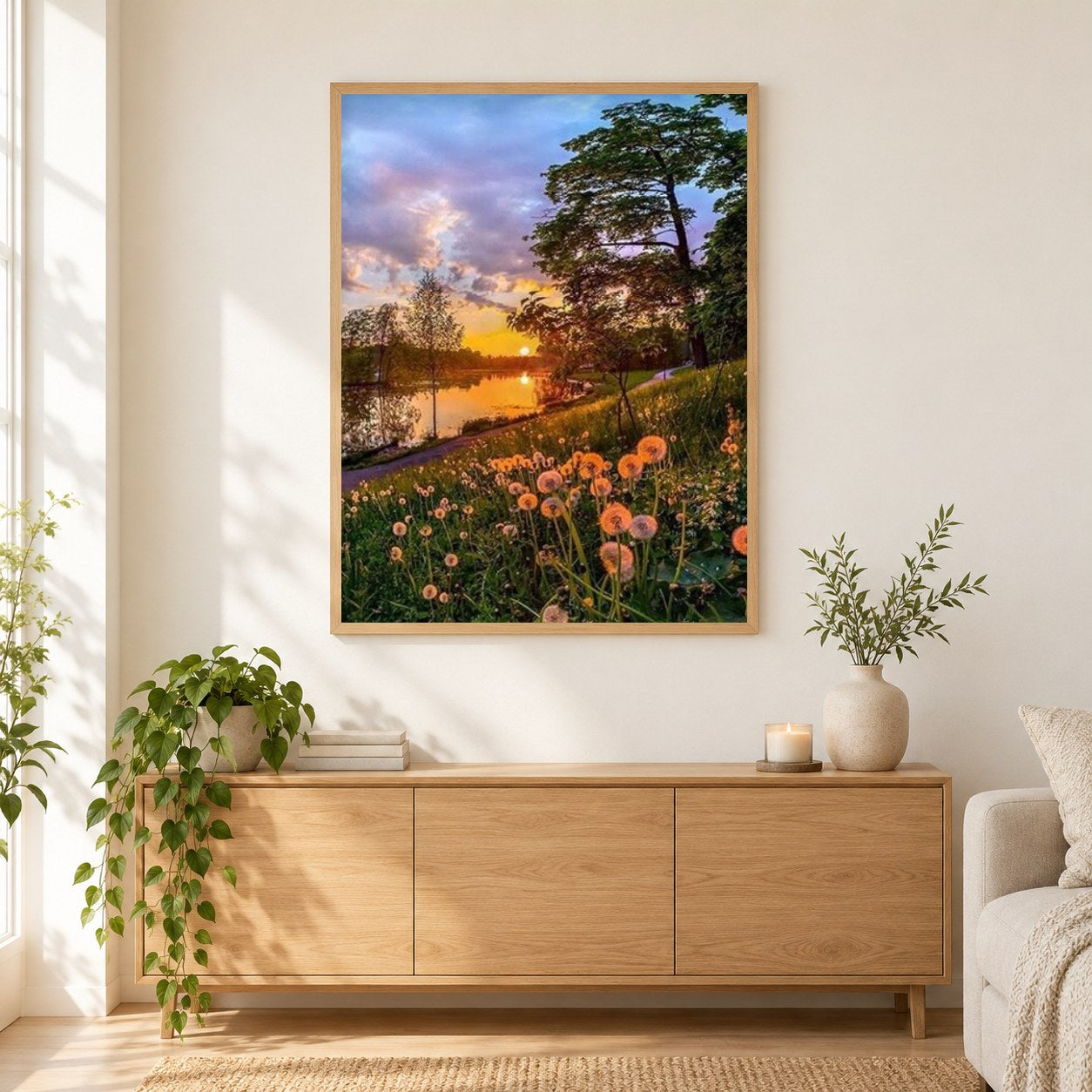 Glücklicher Morgen als gerahmtes Diamond Painting im Wohnzimmer