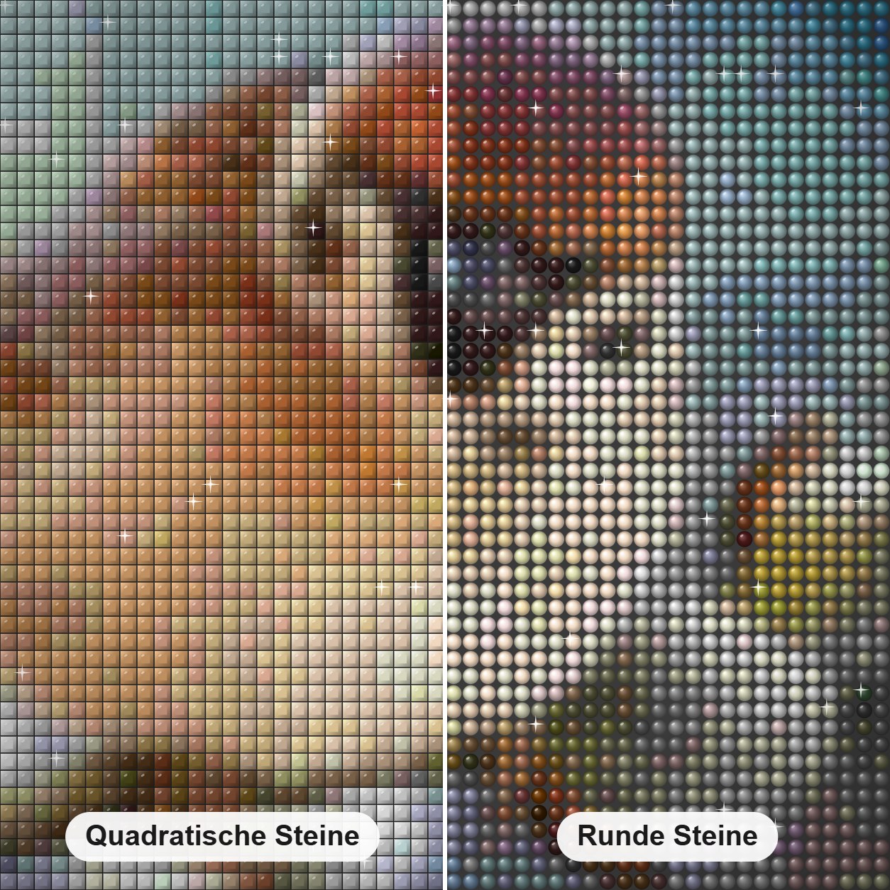 Glücklicher Spatz Diamond Painting Nahaufnahme mit quadratischen und runden Steinen