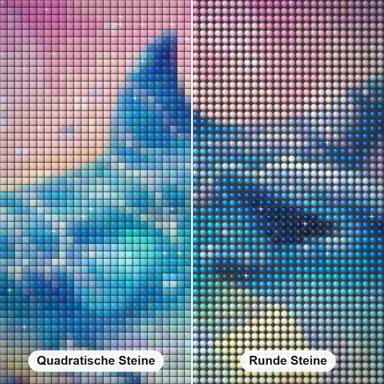 Glückliches Delfinpaar Diamond Painting Nahaufnahme mit quadratischen und runden Steinen