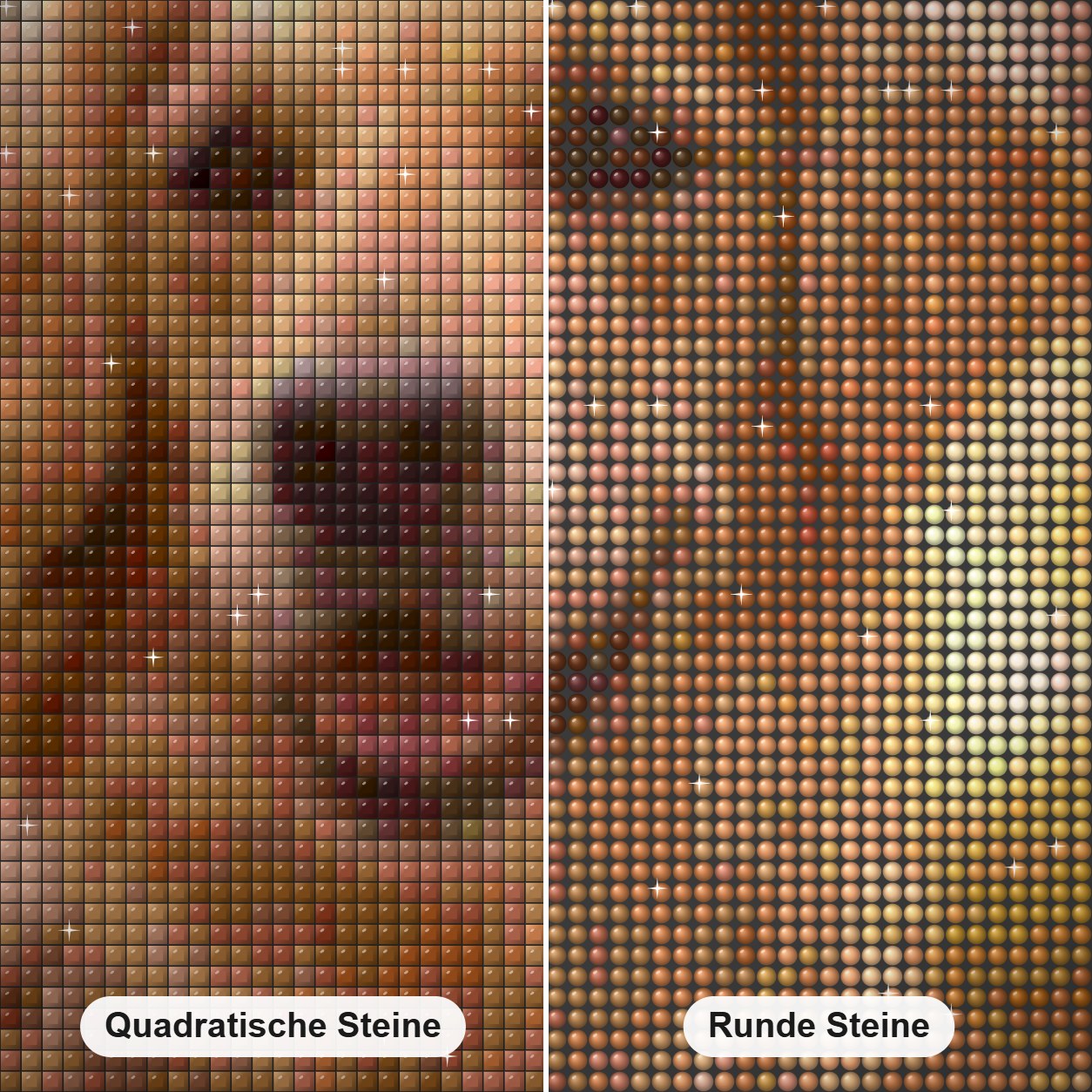 Golden Retriever Nahaufnahme Diamond Painting Nahaufnahme mit quadratischen und runden Steinen