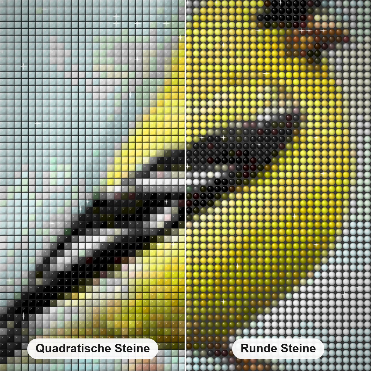 Stieglitz - Kunst des Denise Dundon Diamond Painting Nahaufnahme mit quadratischen und runden Steinen