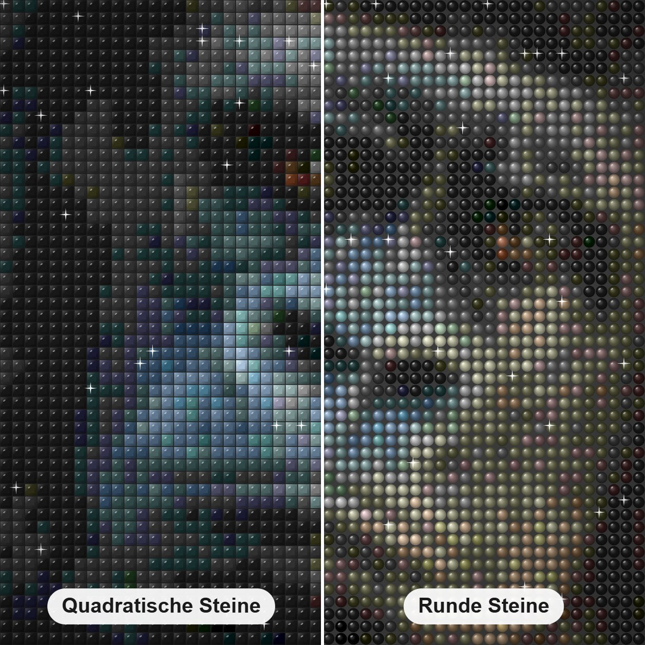 Gorilla Diamond Painting Nahaufnahme mit quadratischen und runden Steinen
