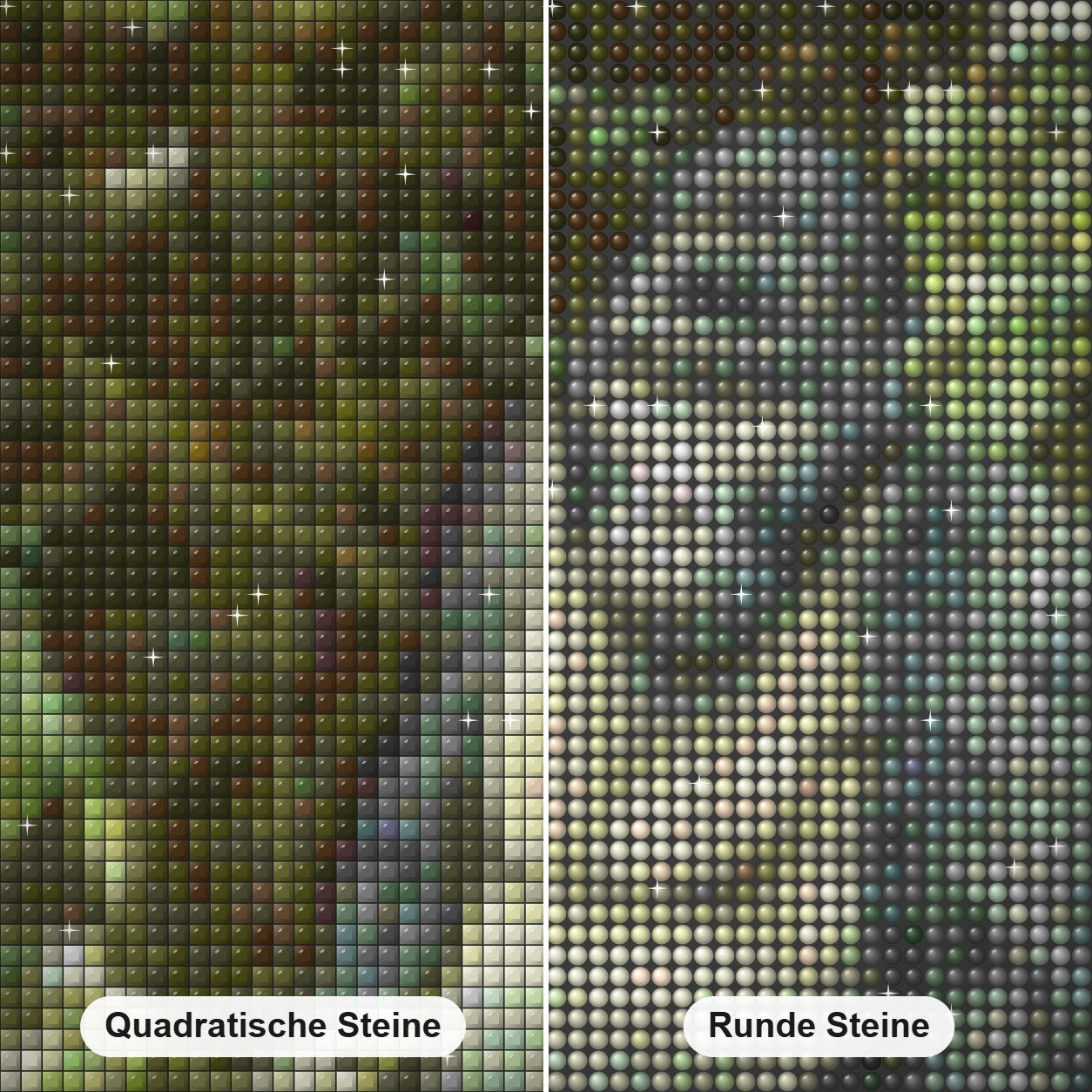 Gorilla Khazui Biega -  Kunst des Eric Wilson Diamond Painting Nahaufnahme mit quadratischen und runden Steinen