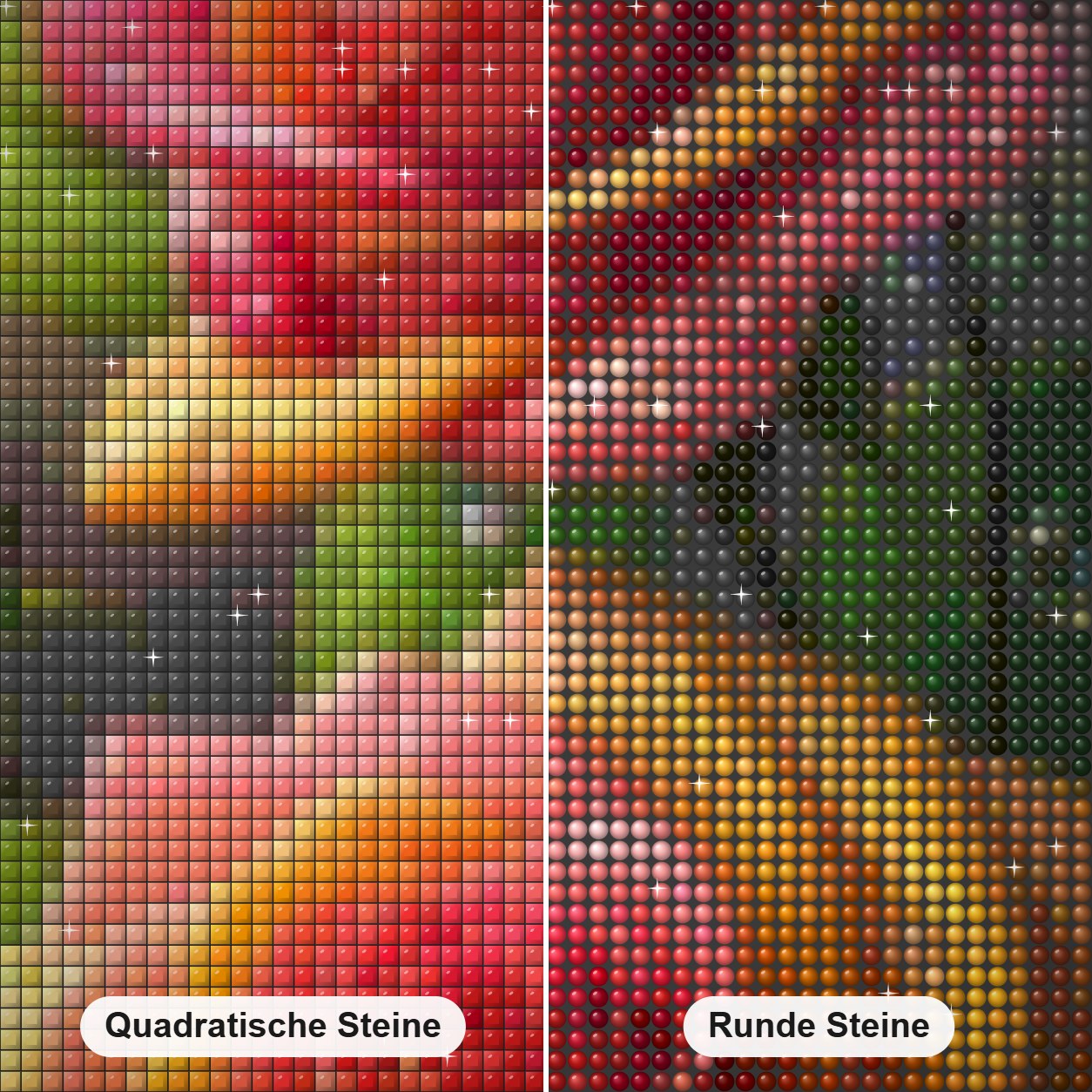 Anmut der Farbverlaufsrosen Diamond Painting Nahaufnahme mit quadratischen und runden Steinen