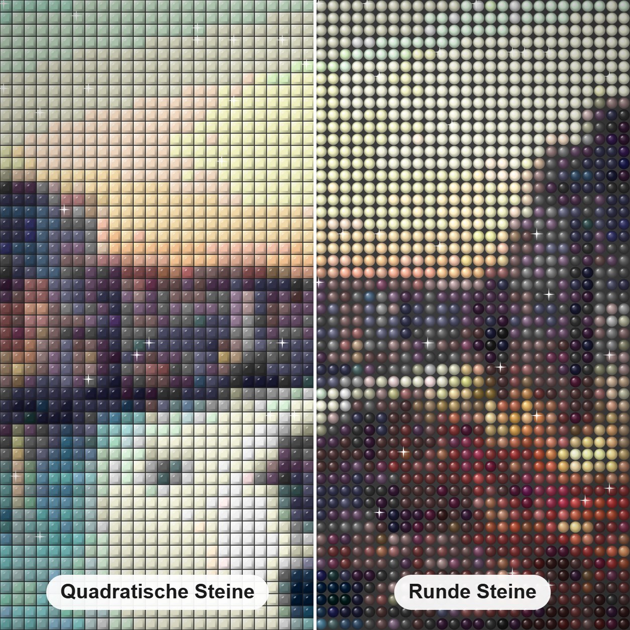 Grand Canal Diamond Painting Nahaufnahme mit quadratischen und runden Steinen