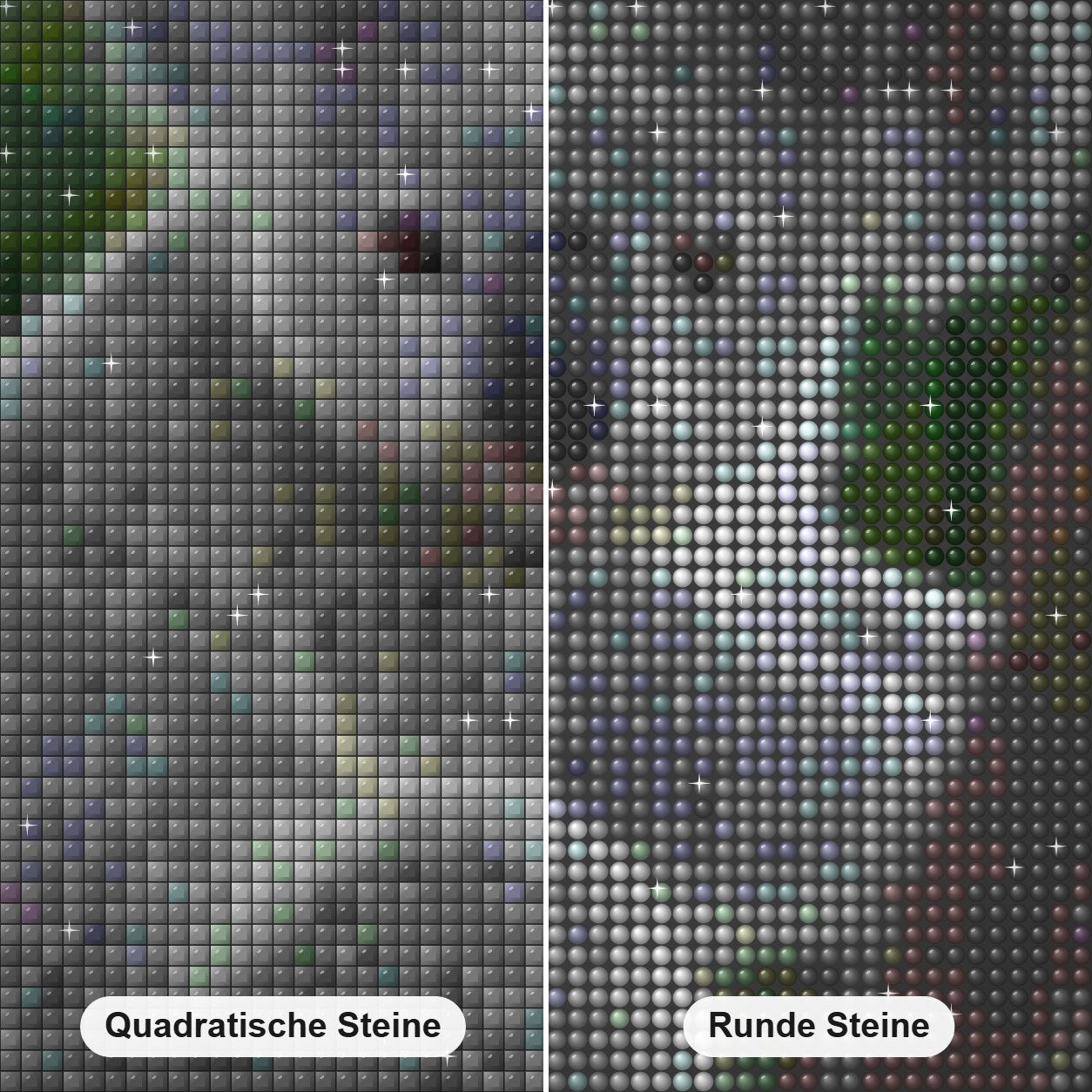 Grauer Koala Diamond Painting Nahaufnahme mit quadratischen und runden Steinen