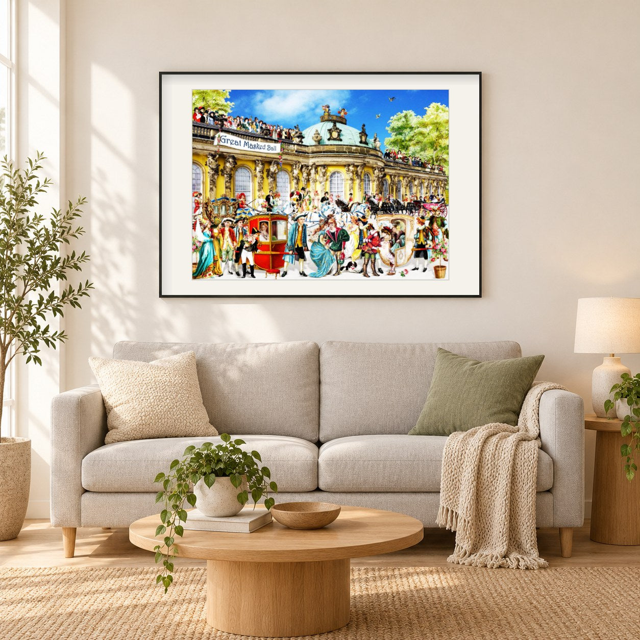Großer Maskenball - Kunst des Barbara Behr als gerahmtes Diamond Painting im Wohnzimmer