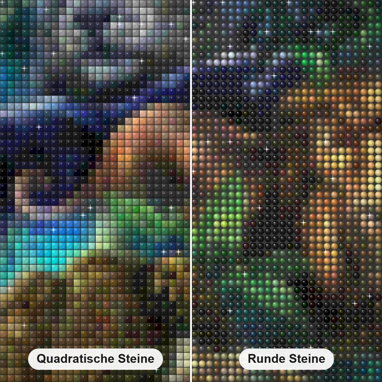 Große Katzen Diamond Painting Nahaufnahme mit quadratischen und runden Steinen