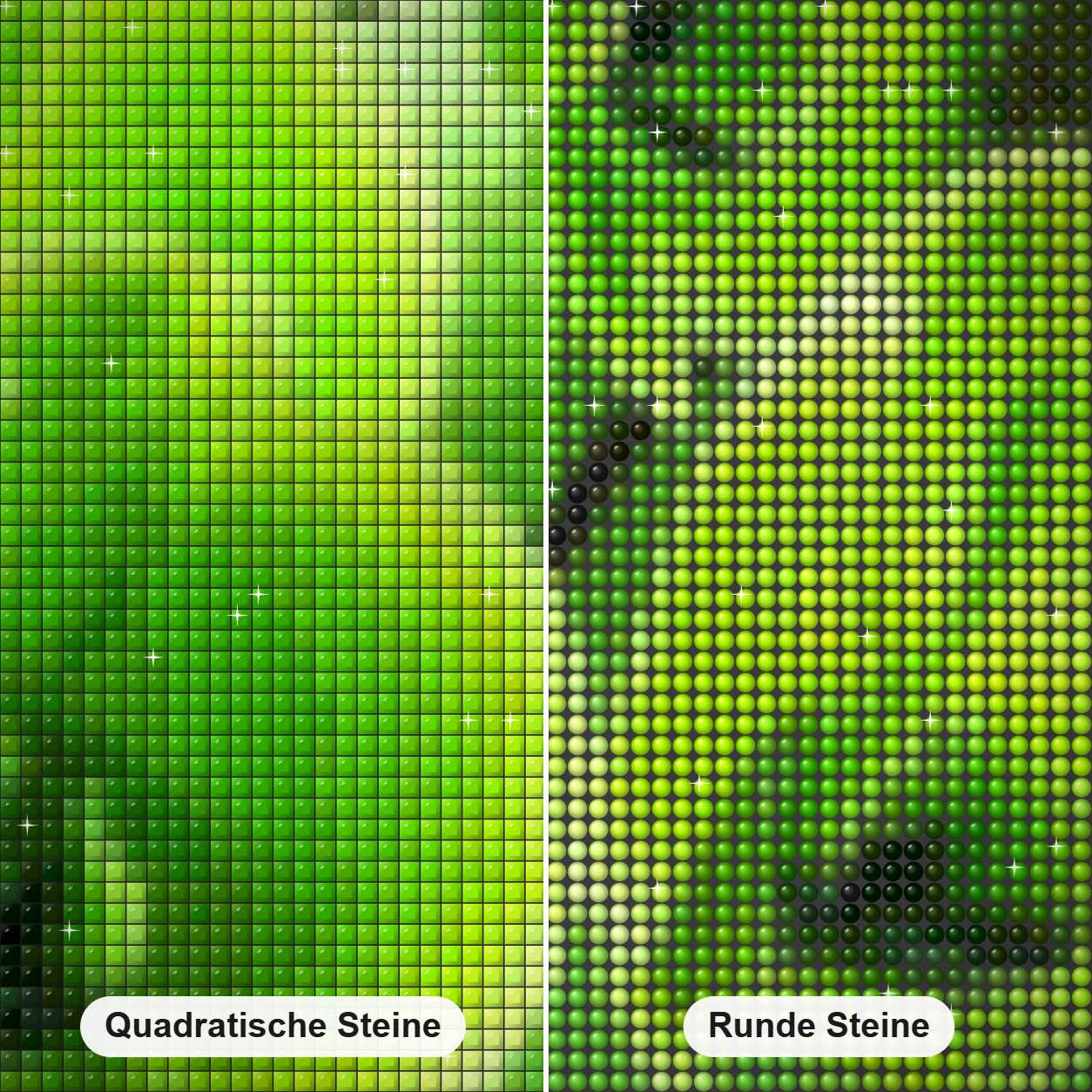 Grüne Orchideen Diamond Painting Nahaufnahme mit quadratischen und runden Steinen