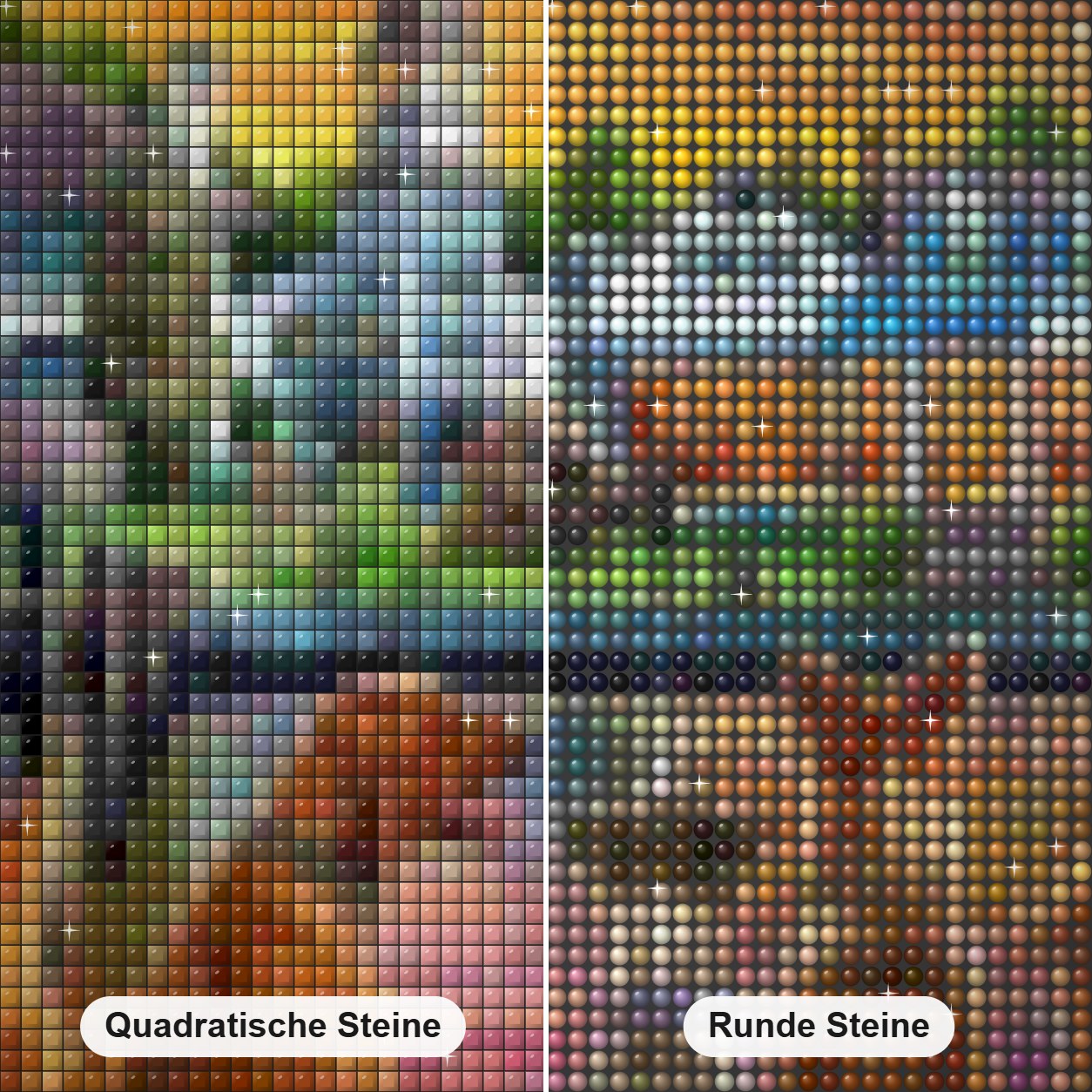 Gruppe von Hunden neben dem See Diamond Painting Nahaufnahme mit quadratischen und runden Steinen