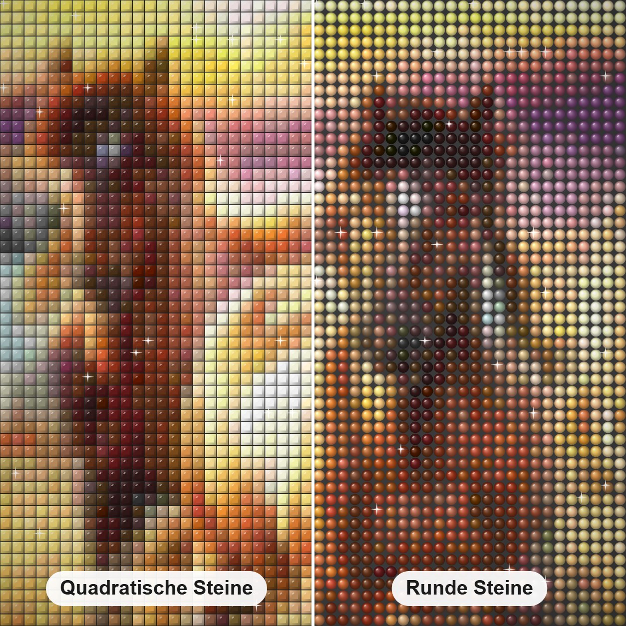 Gruppe von Pferden Diamond Painting Nahaufnahme mit quadratischen und runden Steinen
