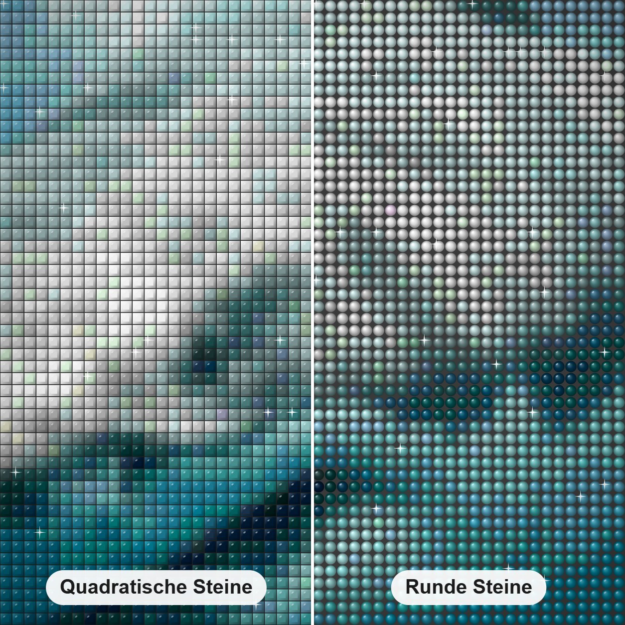 Hai im blauen Wasser Diamond Painting Nahaufnahme mit quadratischen und runden Steinen