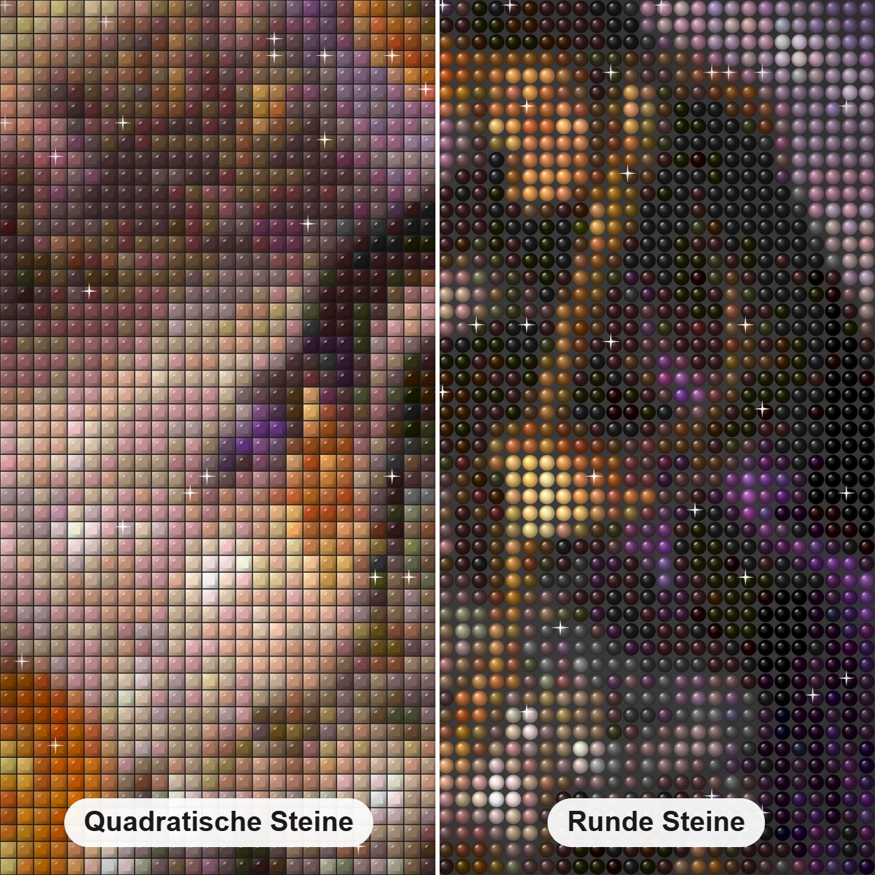 Halloween Hexe Diamond Painting Nahaufnahme mit quadratischen und runden Steinen