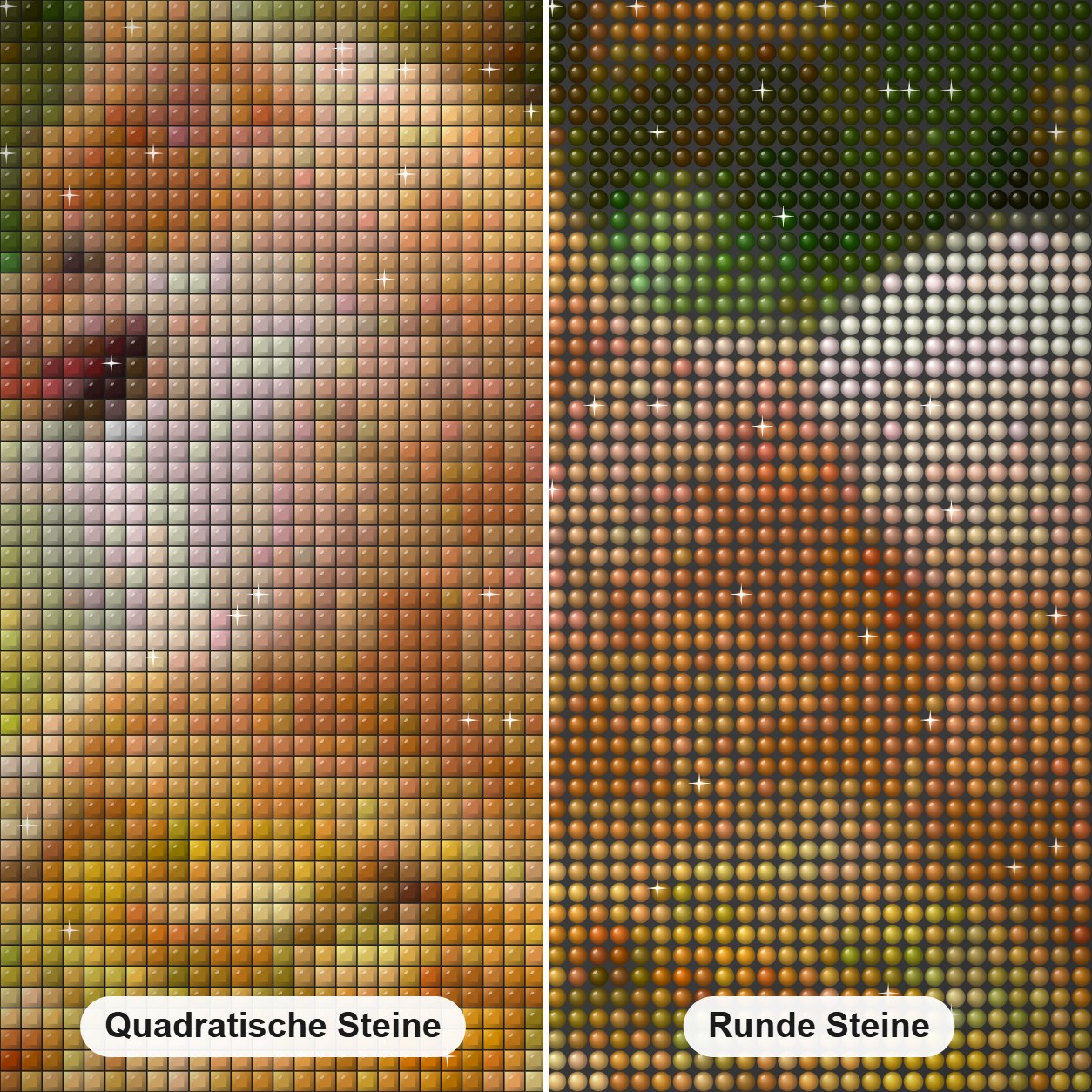 Happy Pomeranian Diamond Painting Nahaufnahme mit quadratischen und runden Steinen