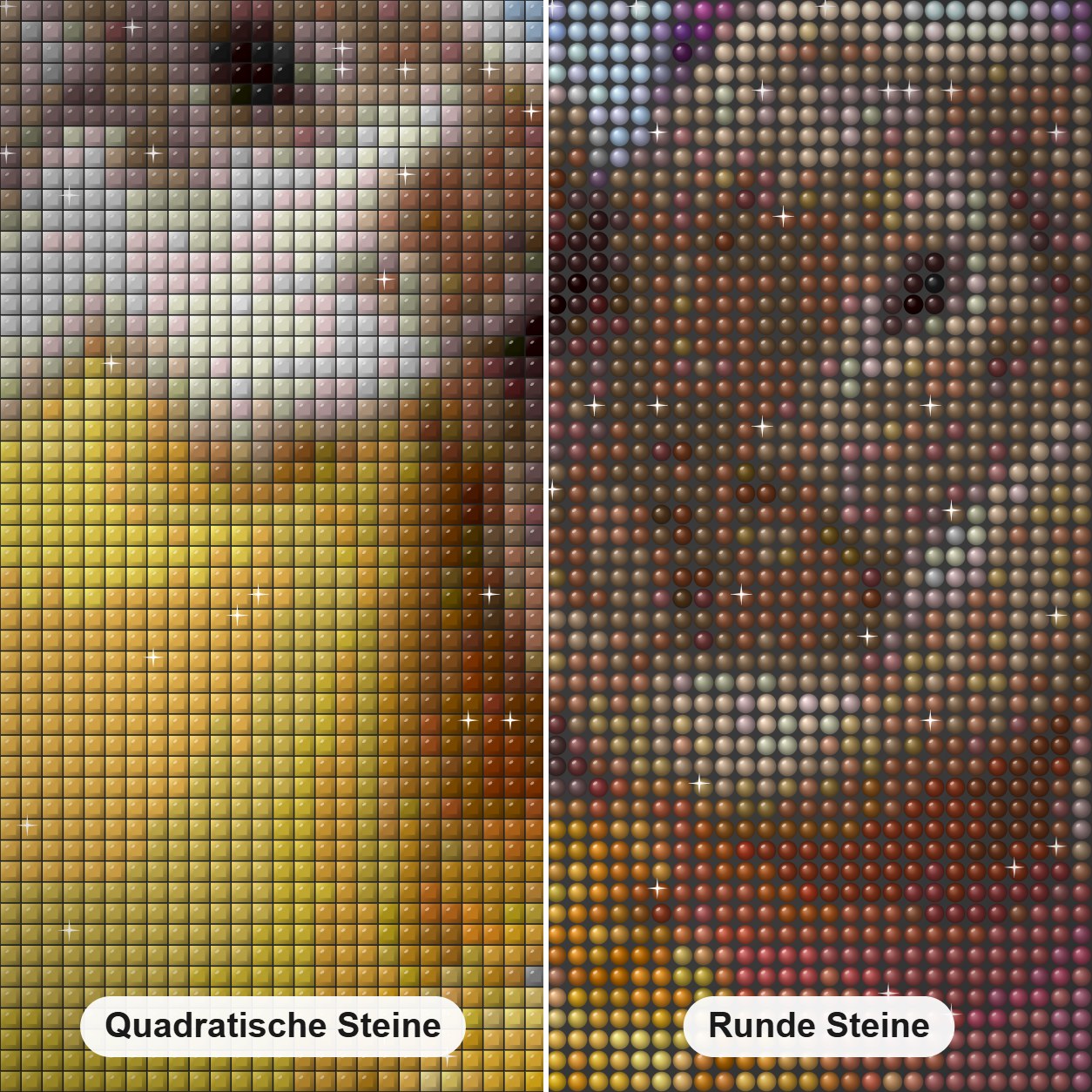 Hasen in Ostereiern Diamond Painting Nahaufnahme mit quadratischen und runden Steinen