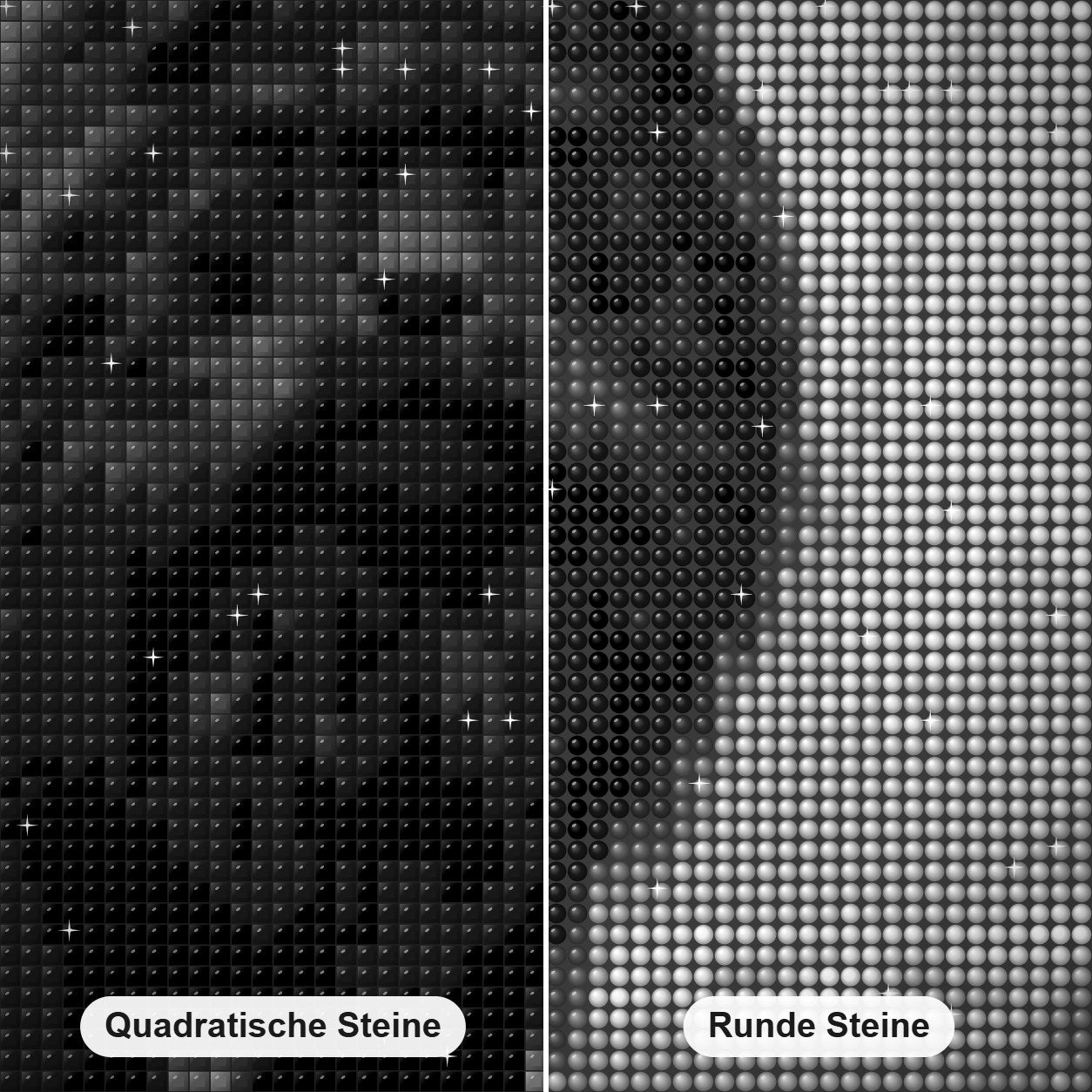 Ein Gespräch mit dem König führen Diamond Painting Nahaufnahme mit quadratischen und runden Steinen