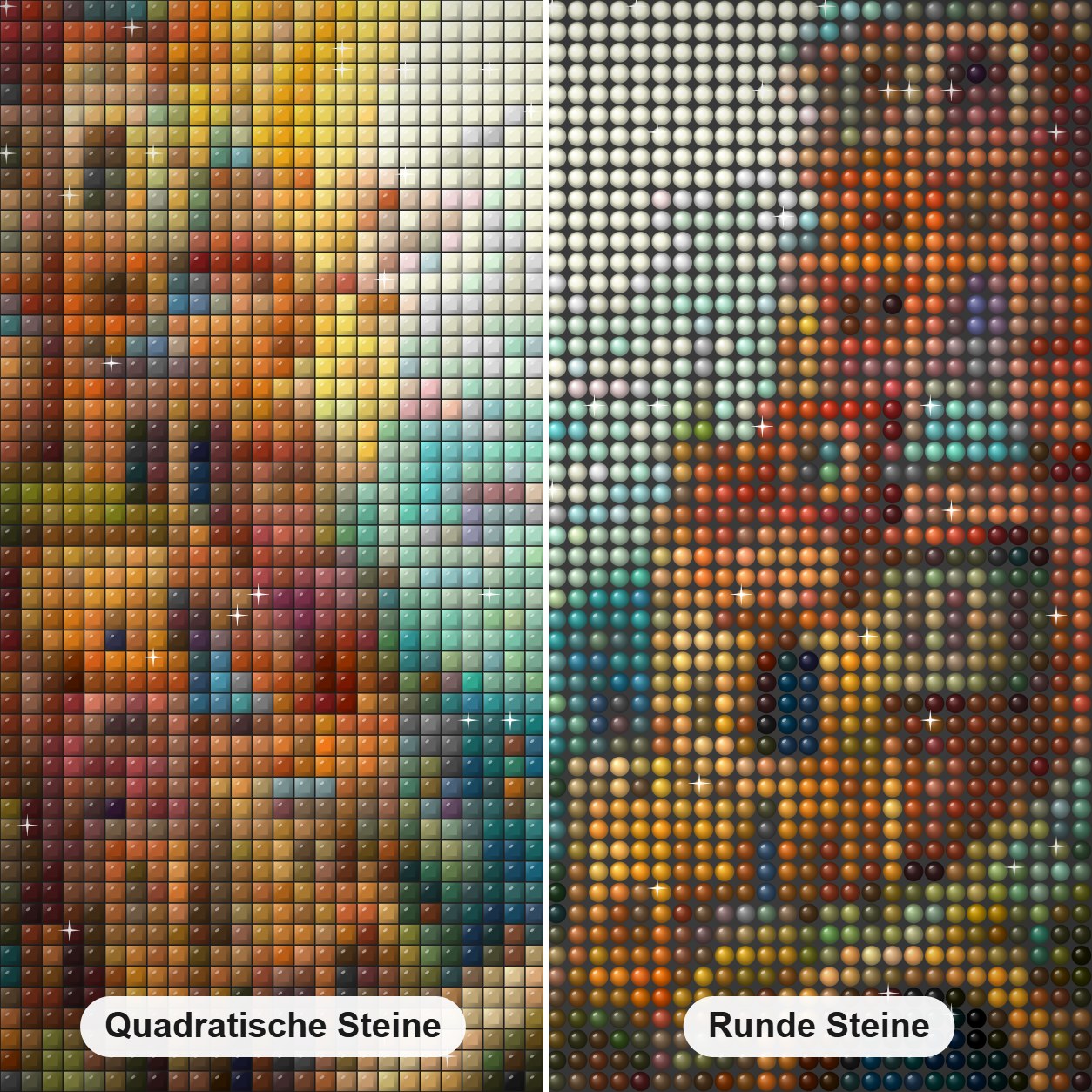 Der Himmel auf Erden Diamond Painting Nahaufnahme mit quadratischen und runden Steinen