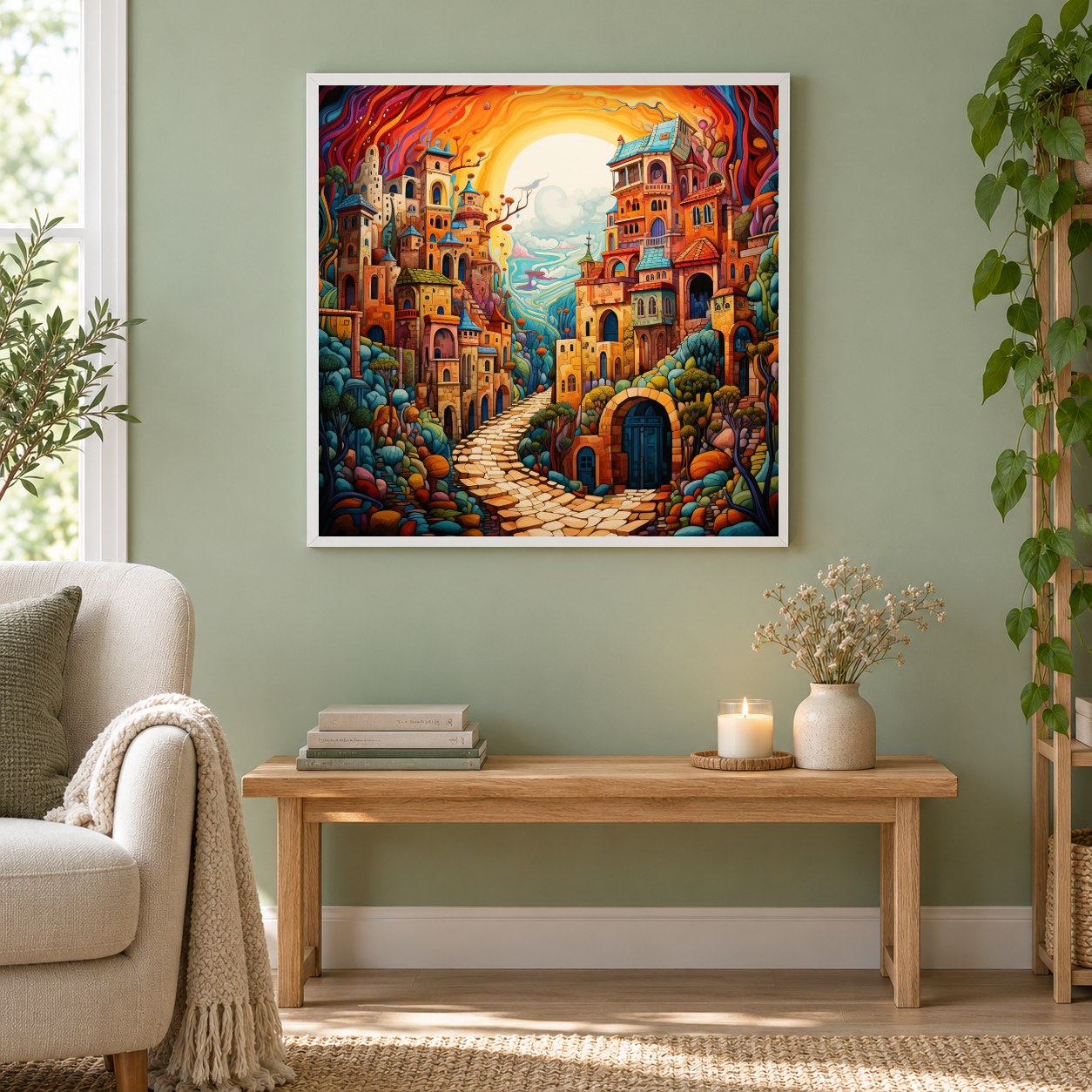 Der Himmel auf Erden als gerahmtes Diamond Painting im Wohnzimmer