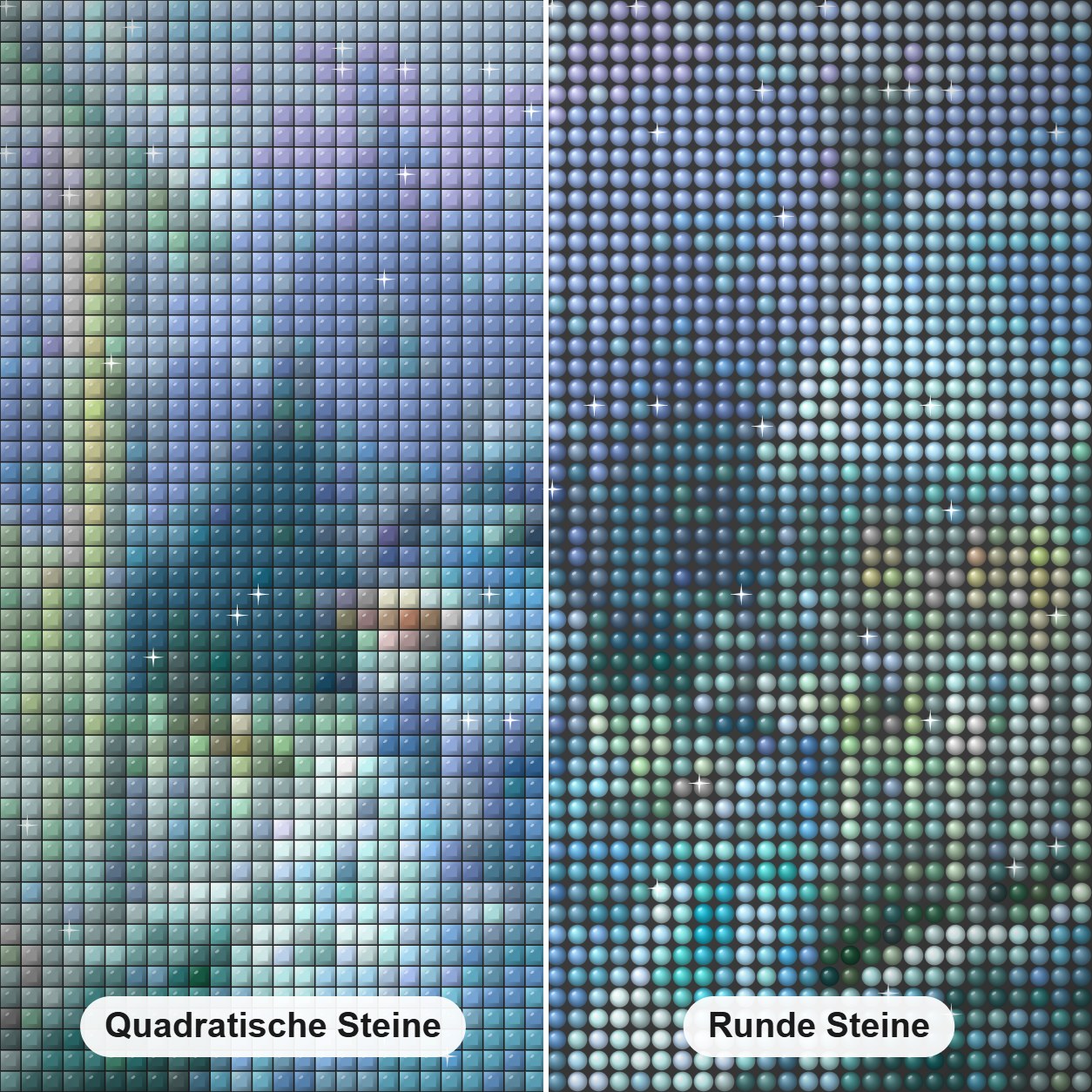 Heiligabend & Schneemänner Diamond Painting Nahaufnahme mit quadratischen und runden Steinen