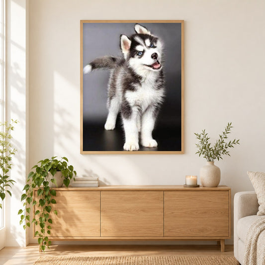 heiser als gerahmtes Diamond Painting im Wohnzimmer
