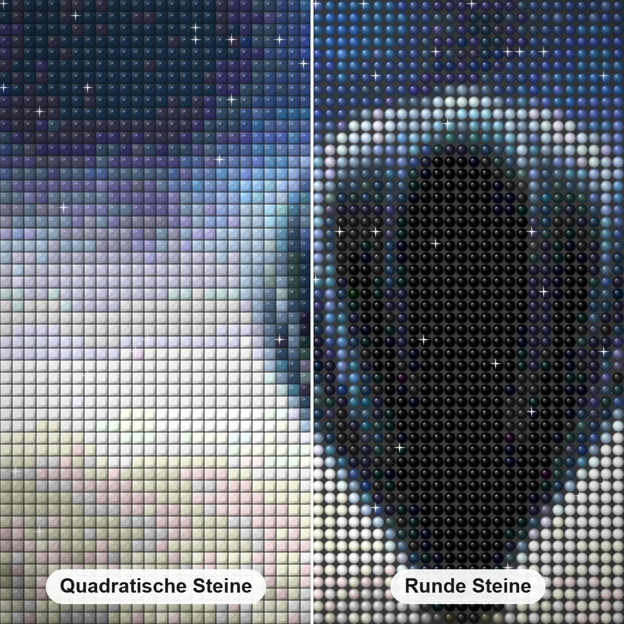 Heißluftballon fliegt über den Wolken Diamond Painting Nahaufnahme mit quadratischen und runden Steinen