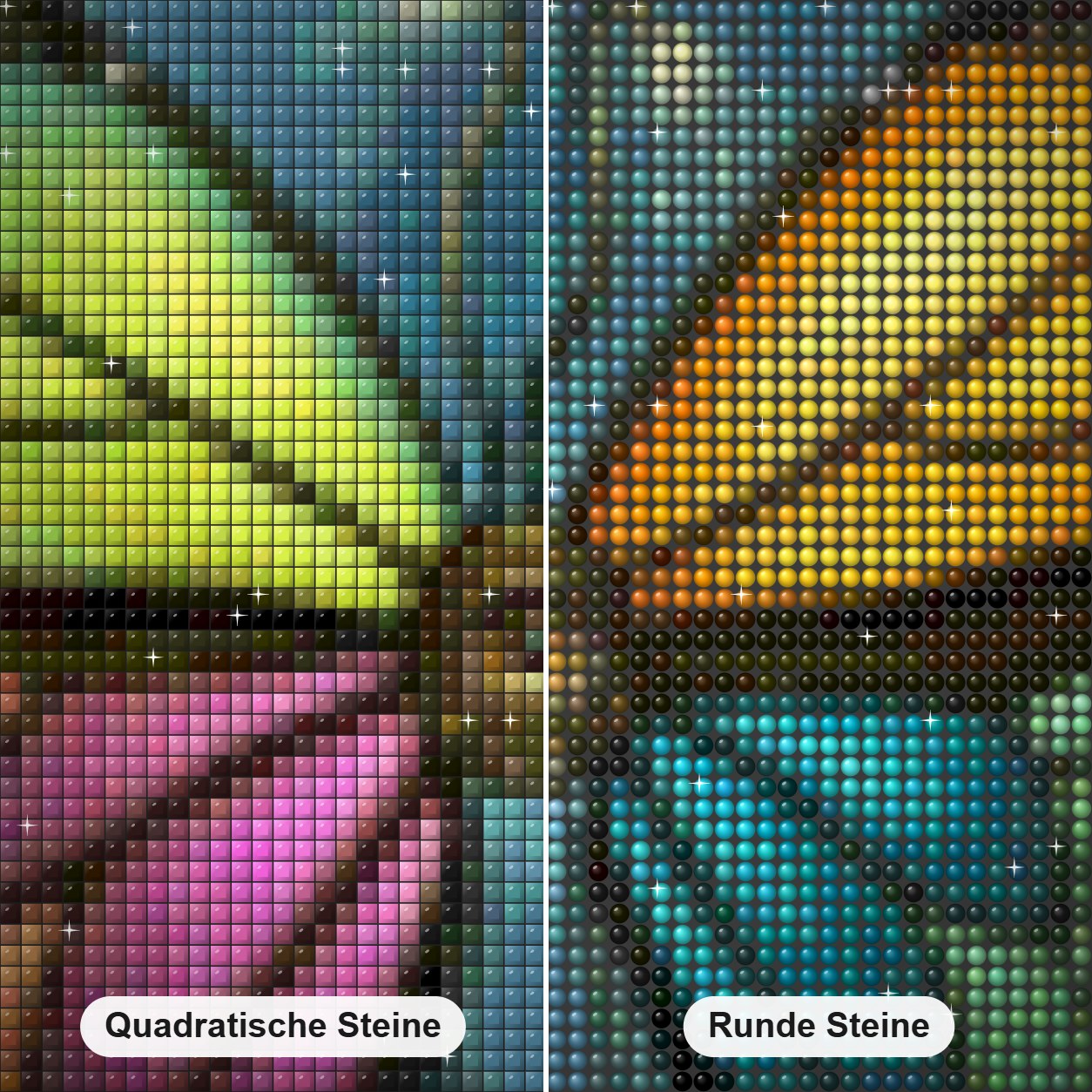 Heller farbiger beobachtender Schmetterling Diamond Painting Nahaufnahme mit quadratischen und runden Steinen