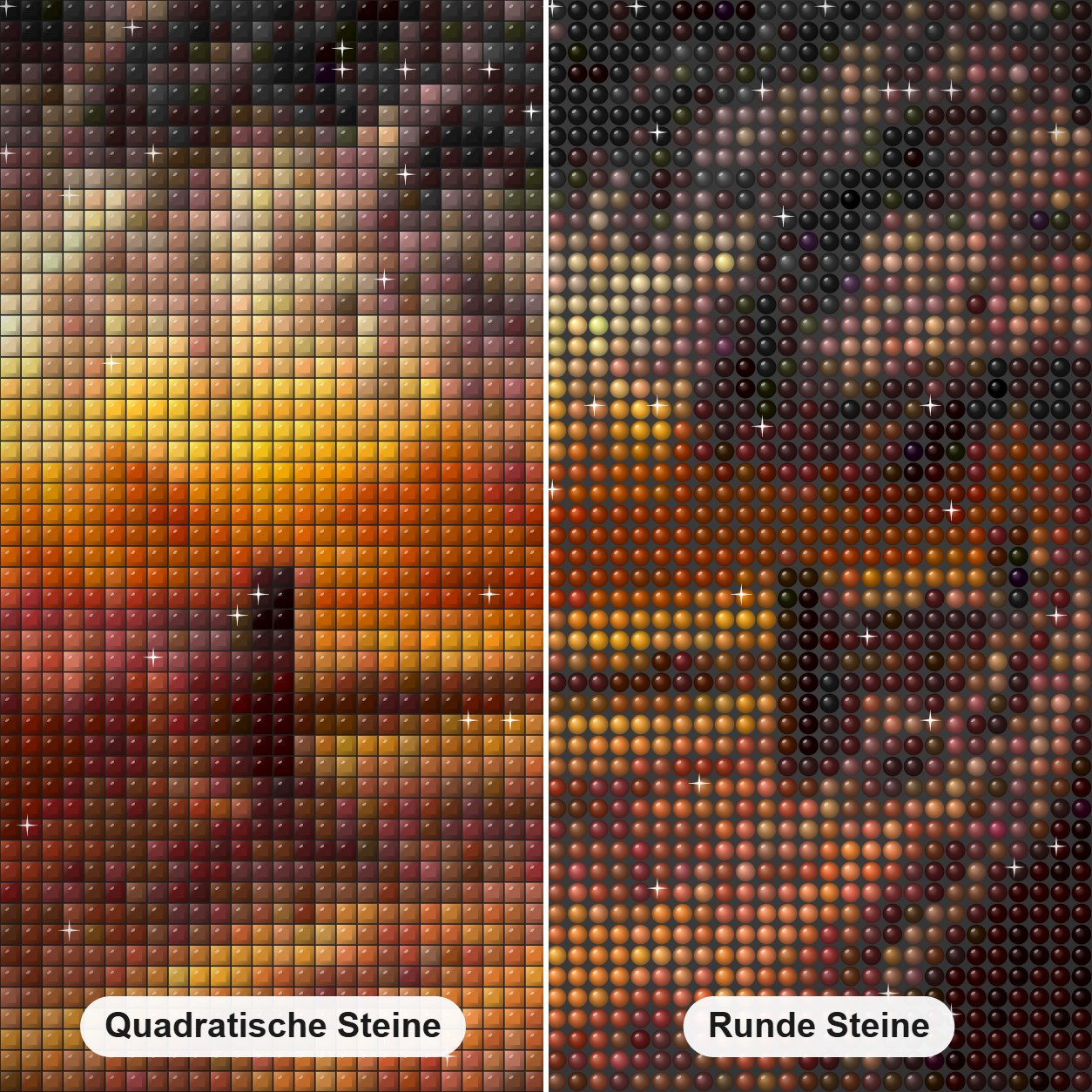 Herbst Abendlandschaft Diamond Painting Nahaufnahme mit quadratischen und runden Steinen
