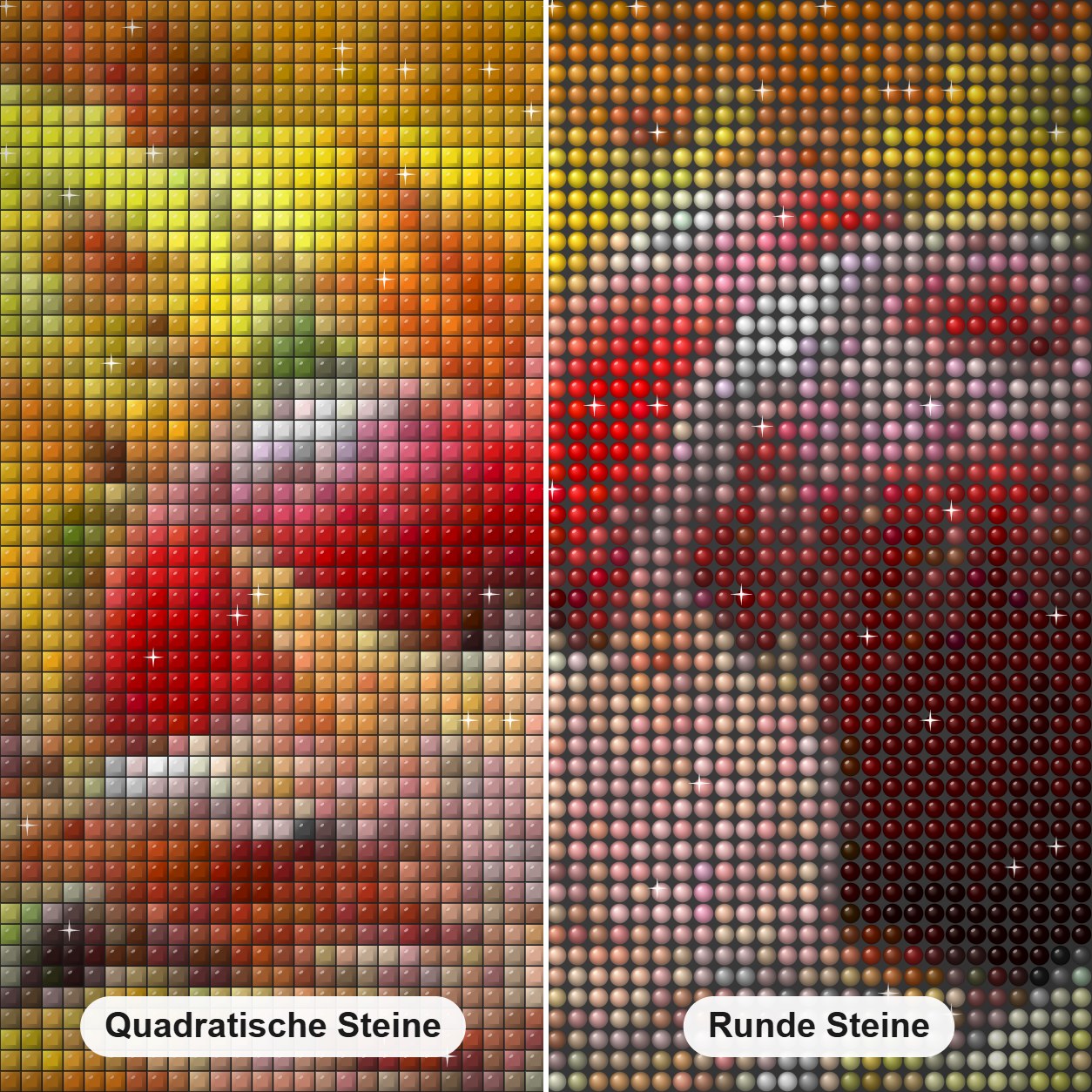 Herbstblätter und Früchte Diamond Painting Nahaufnahme mit quadratischen und runden Steinen
